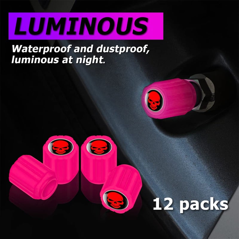 YALOK 12PCS Fluorescent Skull Tire Valve Stem Caps  Car Corrosion Resistant Wheel Valve Cover  Luminous Illuminated Skull Glow in The Dark  Auto Decor Accessories for Motorcycles  SUV  Car (Pink) - Image 4